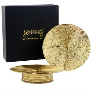 Gold Brass Pillar Candle Holder Set of 2